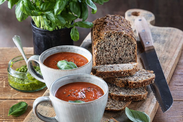 O'Donohue's soda bread with two cups of tomato soup