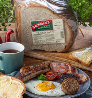 O'Donohue's Sliced Batch Loaf next to a plate of Irish Fry